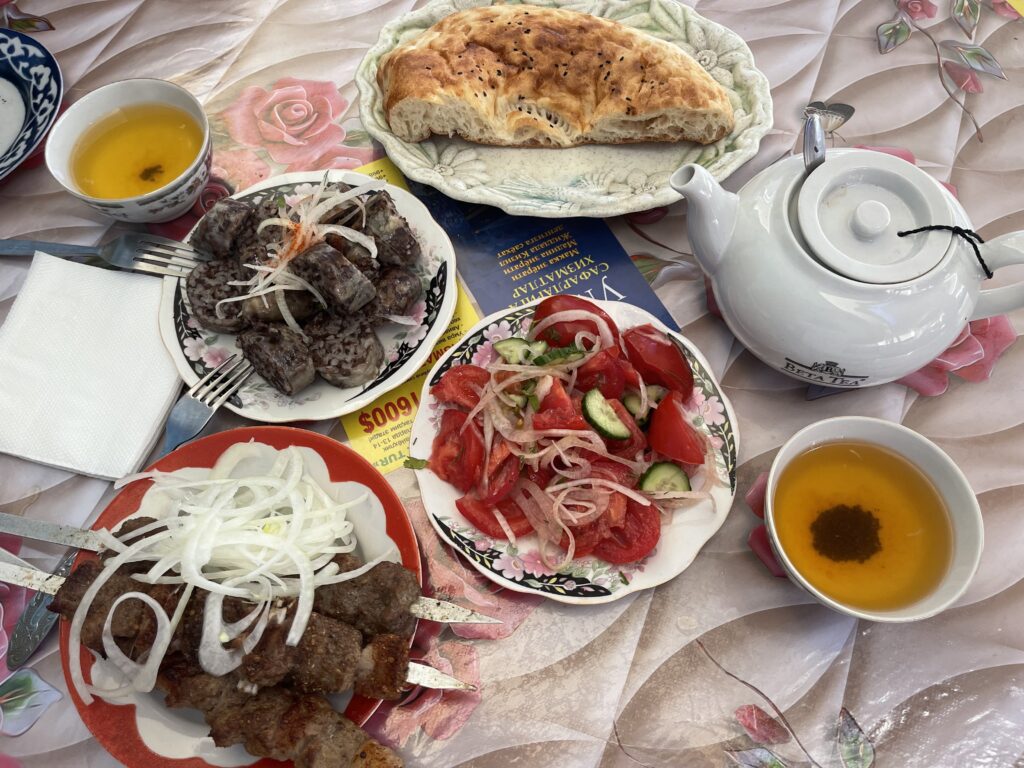 Shashlik, achichuk salad, and khasip